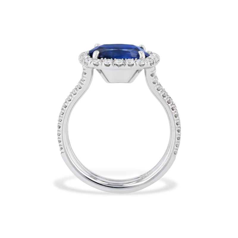 Cushion Blue Sapphire Pave Diamond Platinum Ring Rings H&H Jewels