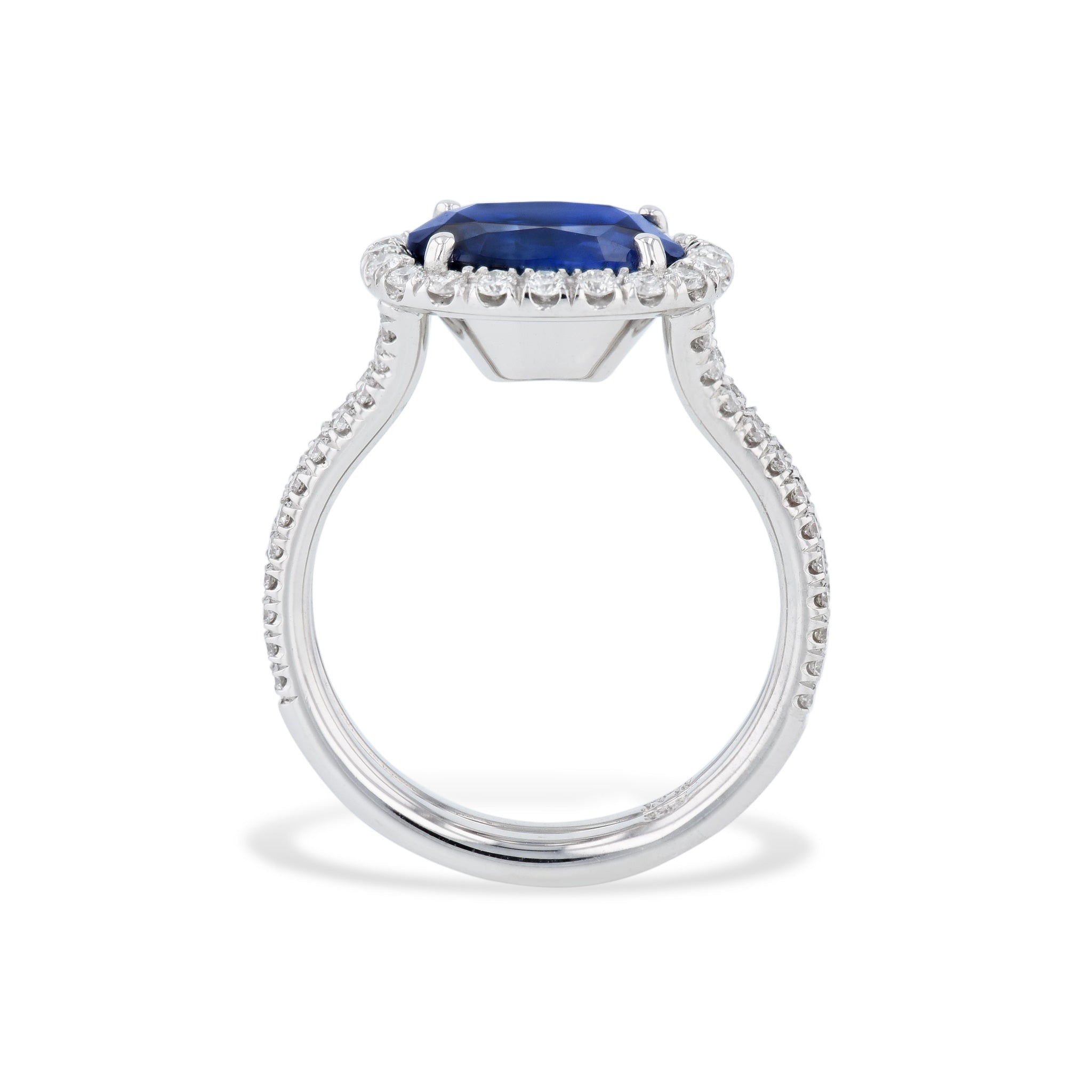 Cushion Blue Sapphire Pave Diamond Platinum Ring Rings H&amp;H Jewels
