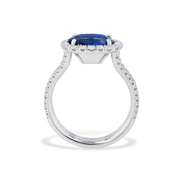Cushion Blue Sapphire Pave Diamond Platinum Ring Rings H&H Jewels