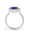 Cushion Blue Sapphire Pave Diamond Platinum Ring Rings H&H Jewels