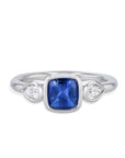 Blue Sapphire and Pear Shaped Diamonds Platinum Ring Rings H&H Jewels
