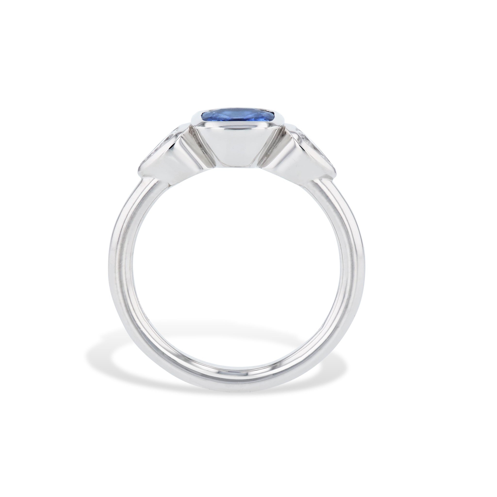 Blue Sapphire and Pear Shaped Diamonds Platinum Ring Rings H&amp;H Jewels