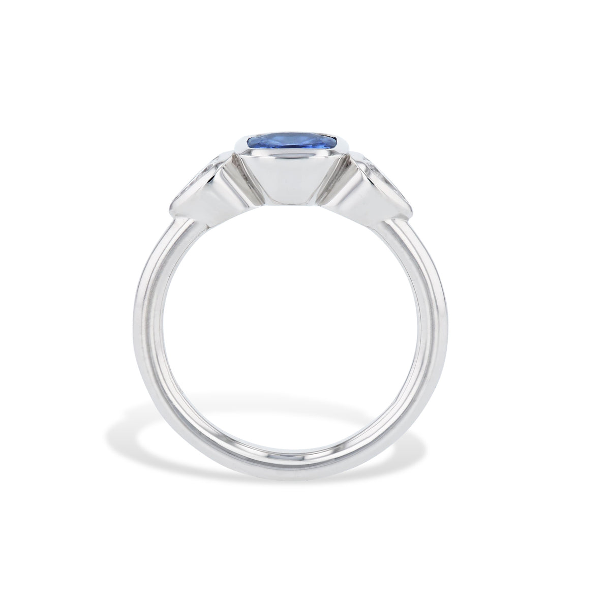 Blue Sapphire and Pear Shaped Diamonds Platinum Ring - Alternate View 1