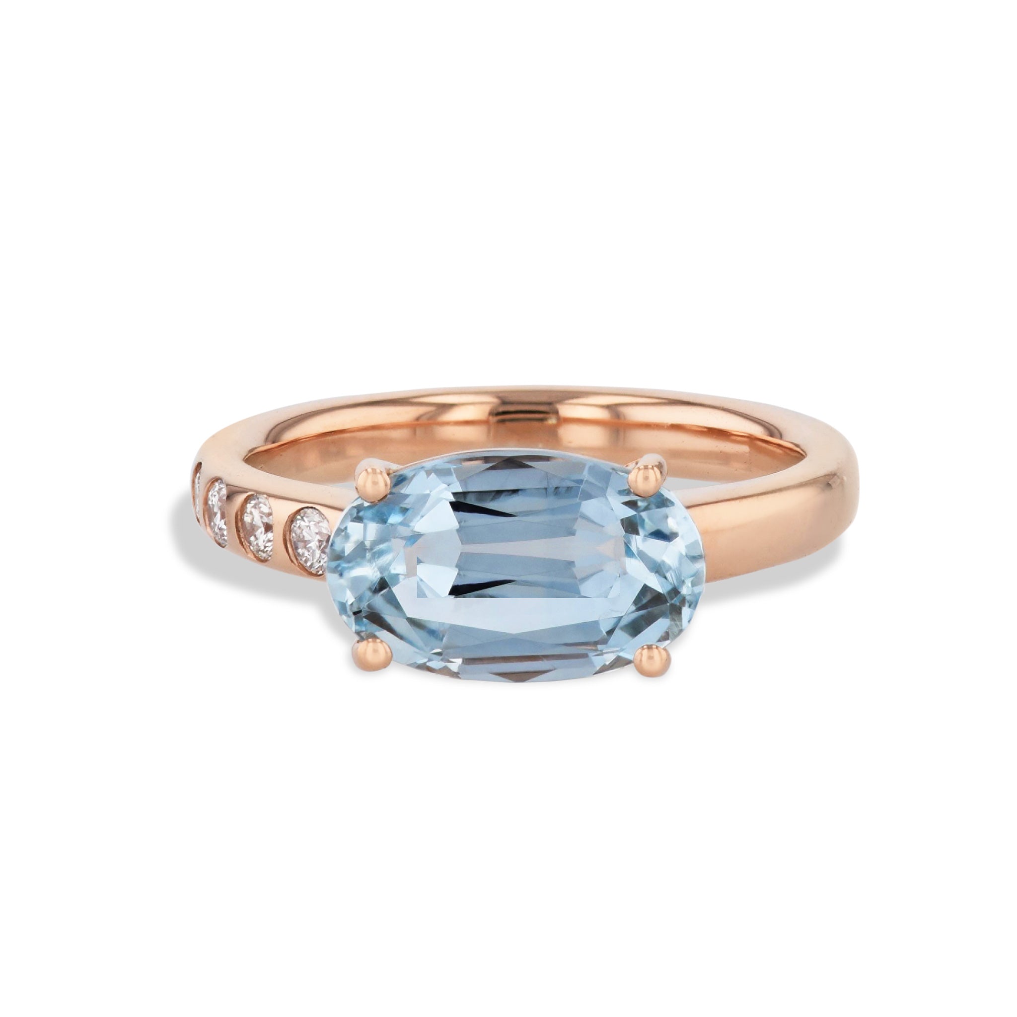Oval cut Aquamarine Diamond Rose Gold Ring Rings H&amp;H Jewels