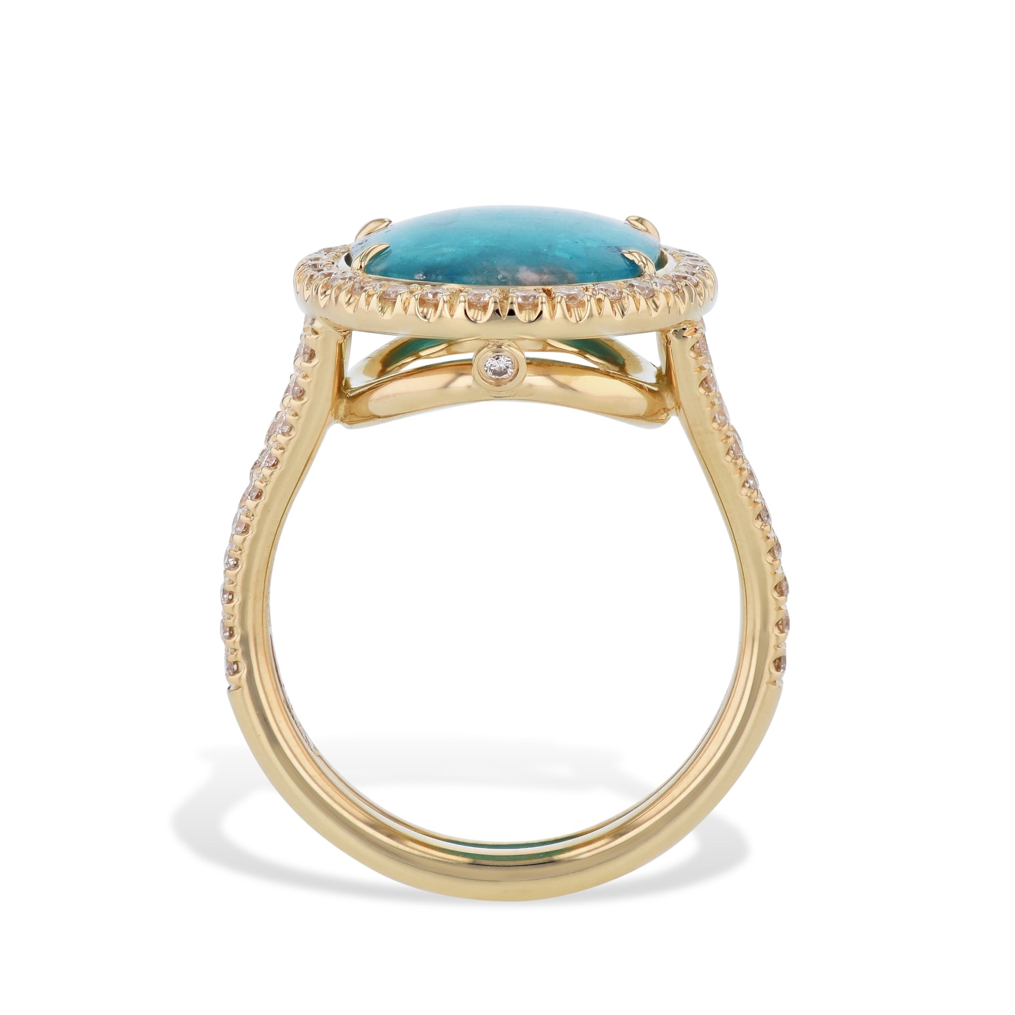 Oval Paraiba Tourmaline Cabochon Diamond Yellow Gold Ring Rings H&amp;H Jewels