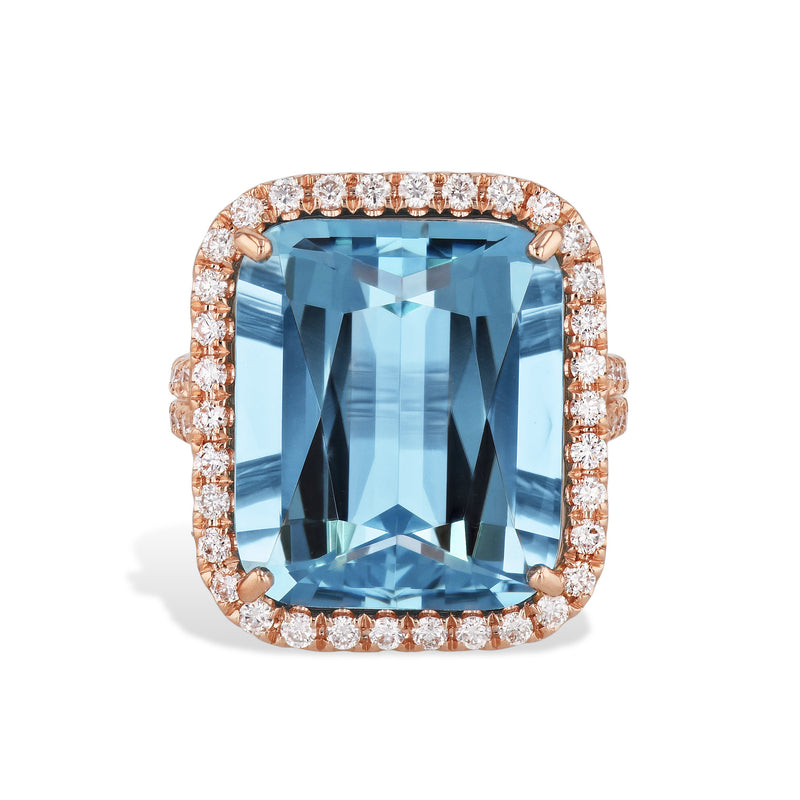 Antique Cushion Cut Aquamarine Diamond Rose Gold Ring Rings H&H Jewels