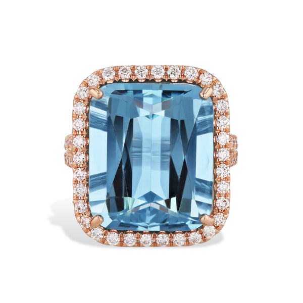 Antique Cushion Cut Aquamarine Diamond Rose Gold Ring Rings H&H Jewels