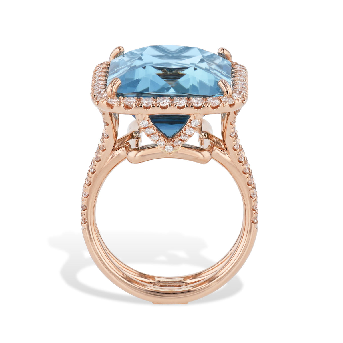 Antique Cushion Cut Aquamarine Diamond Rose Gold Ring - Alternate View 1