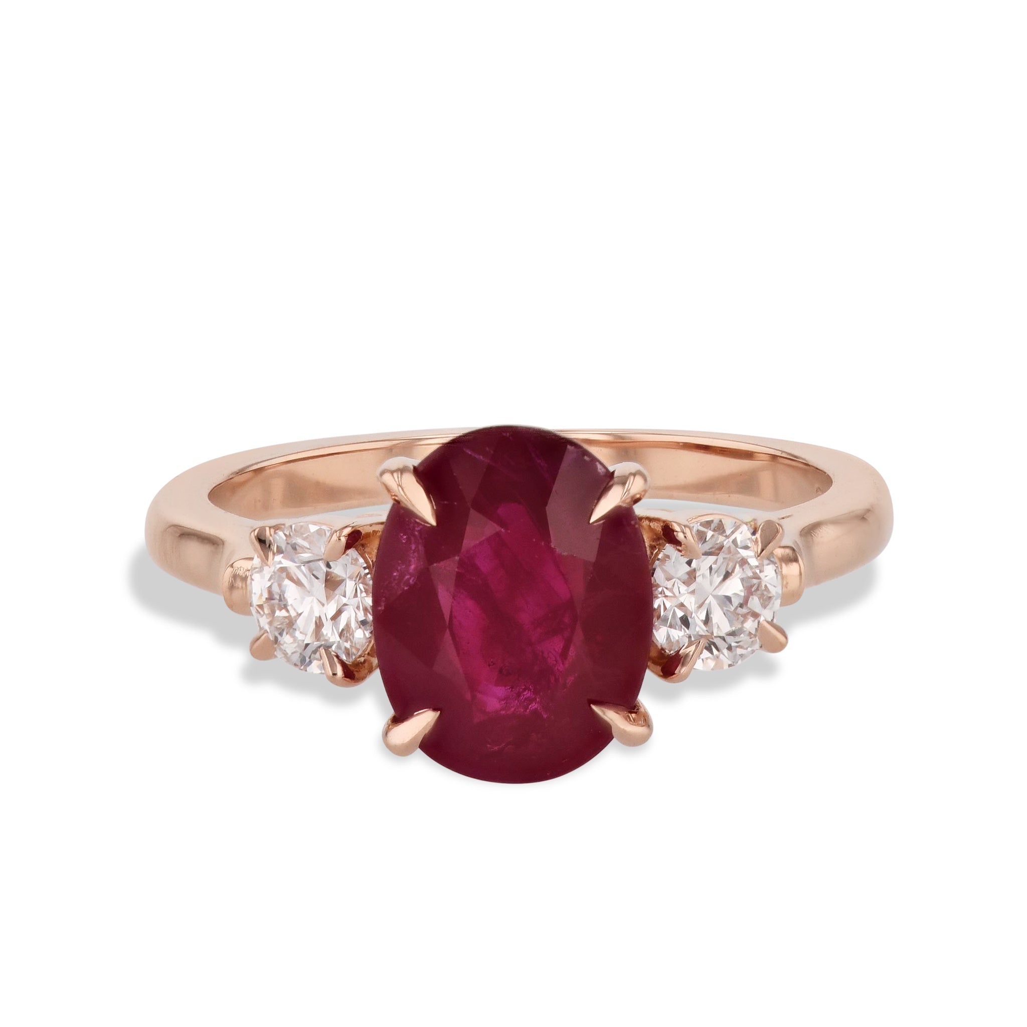 Burma Ruby and Round Diamond Rose Gold Ring Rings H&amp;H Jewels