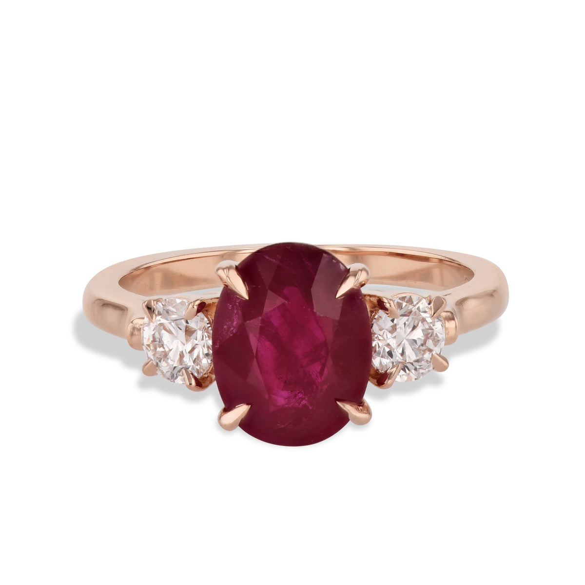 Burma Ruby and Round Diamond Rose Gold Ring Rings H&H Jewels