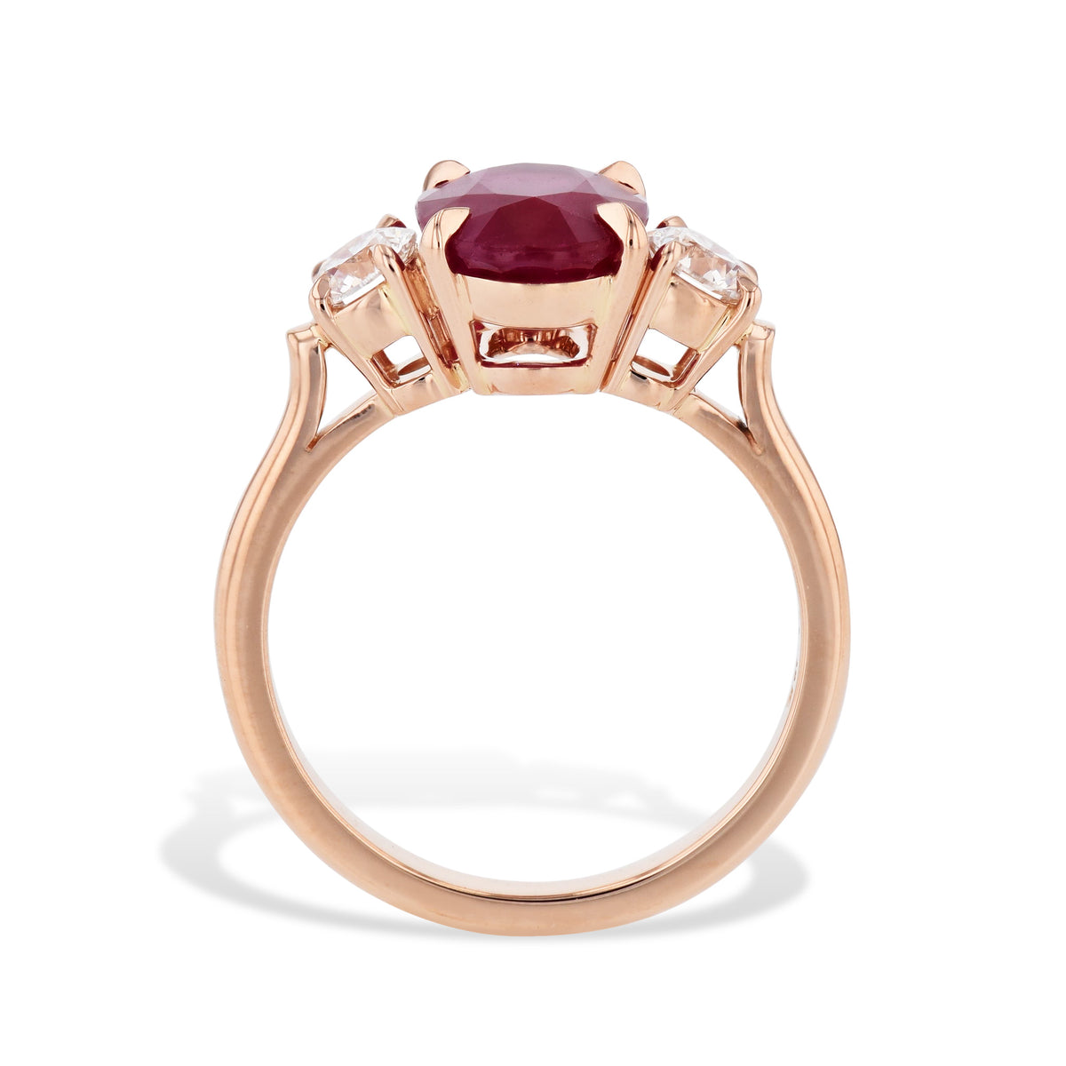 Burma Ruby and Round Diamond Rose Gold Ring - Alternate View 1