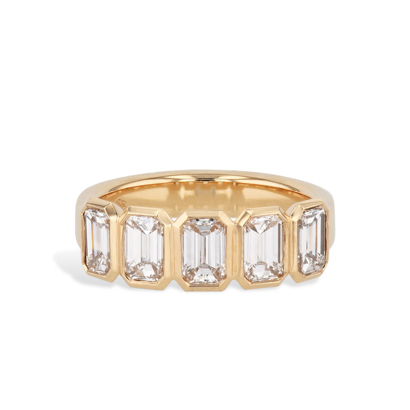 5 Emerald Cut Diamond Yellow Gold Ring Rings H&H Jewels