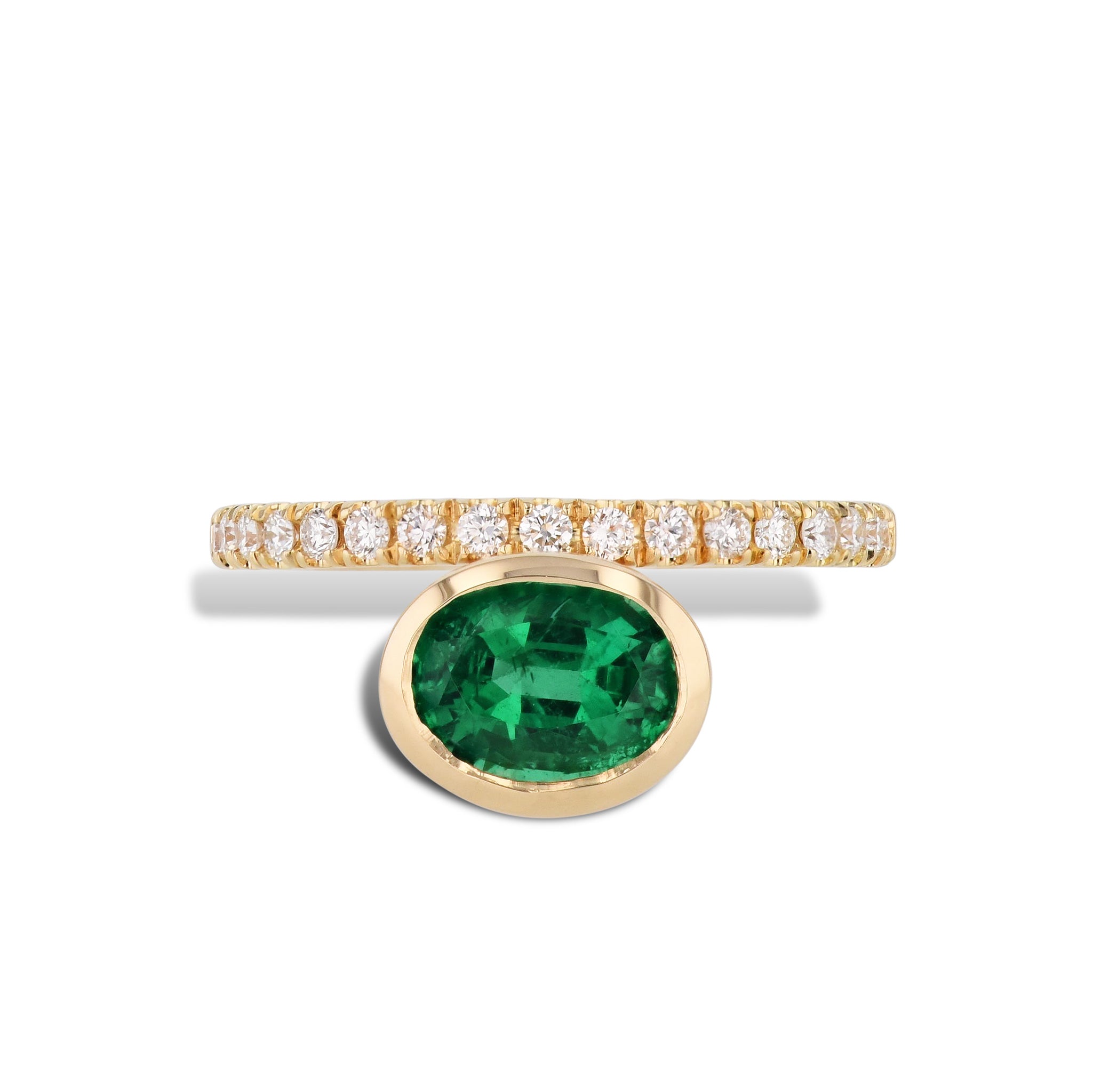 Oval Zambian Emerald and Pave Diamond Ring Rings H&amp;H Jewels