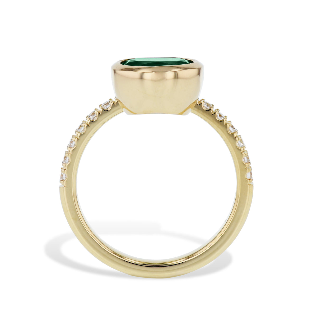 Oval Zambian Emerald and Pave Diamond Ring - Alternate View 1