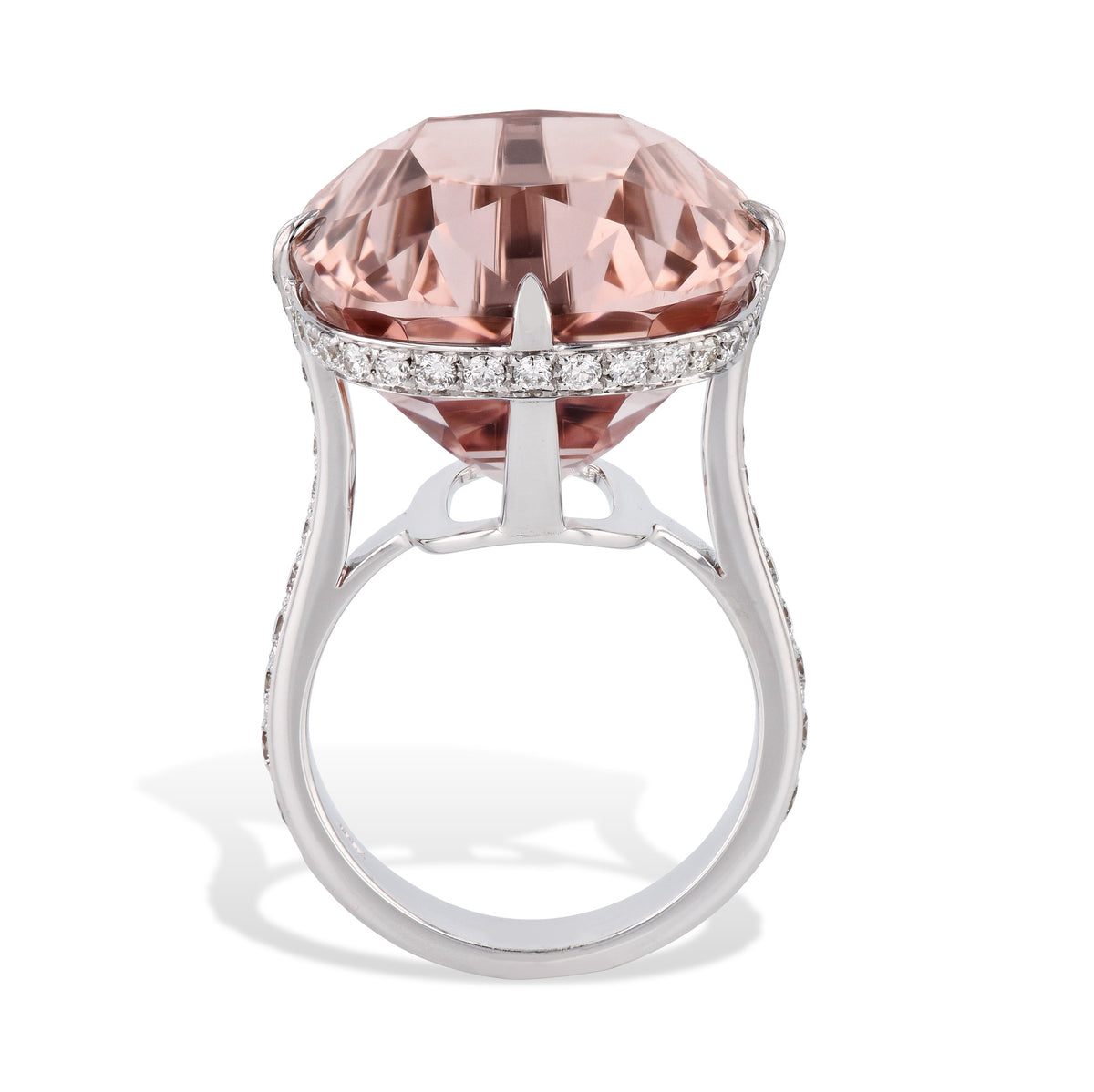 Cushion Cut Morganite Diamond White Gold Ring - Alternate View 1
