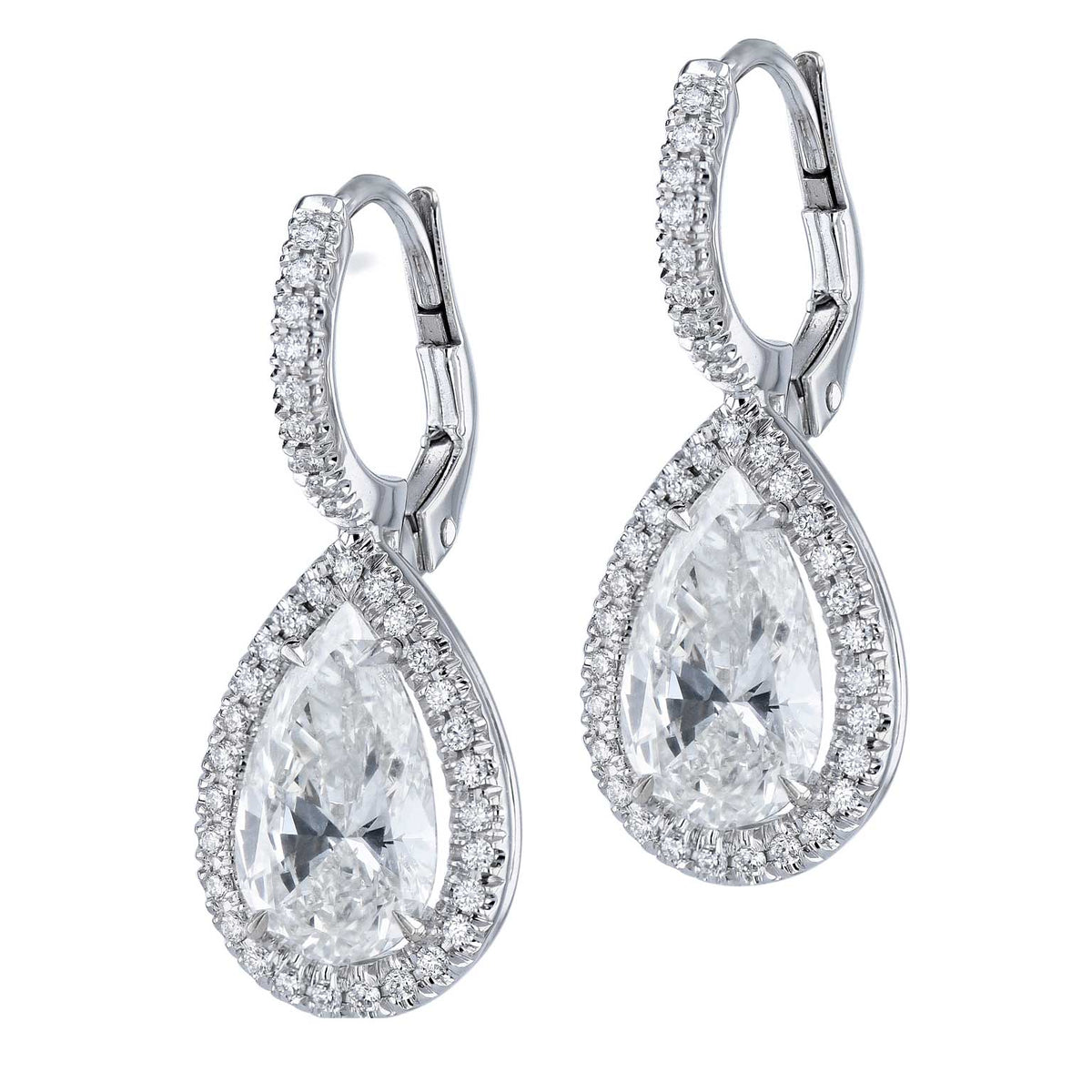 18kt. White Gold Pear Shaped Diamond Pave Drop Earrings - Alternate View 1