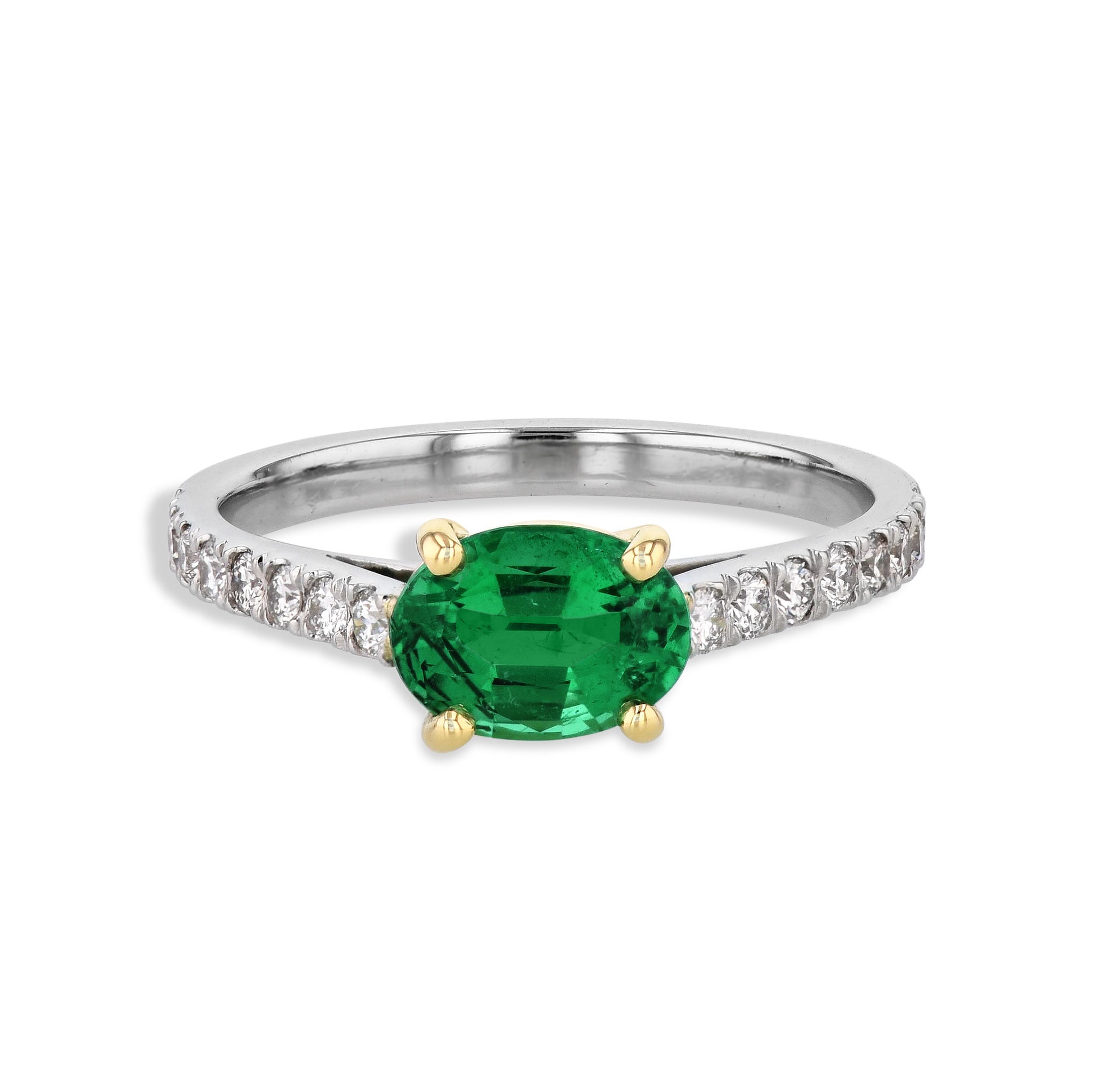 Oval Zambian Emerald Platinum Yellow Gold Ring Rings H&amp;H Jewels