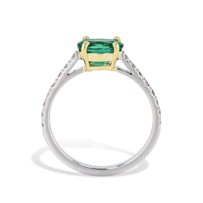 Oval Zambian Emerald Platinum Yellow Gold Ring Rings H&H Jewels
