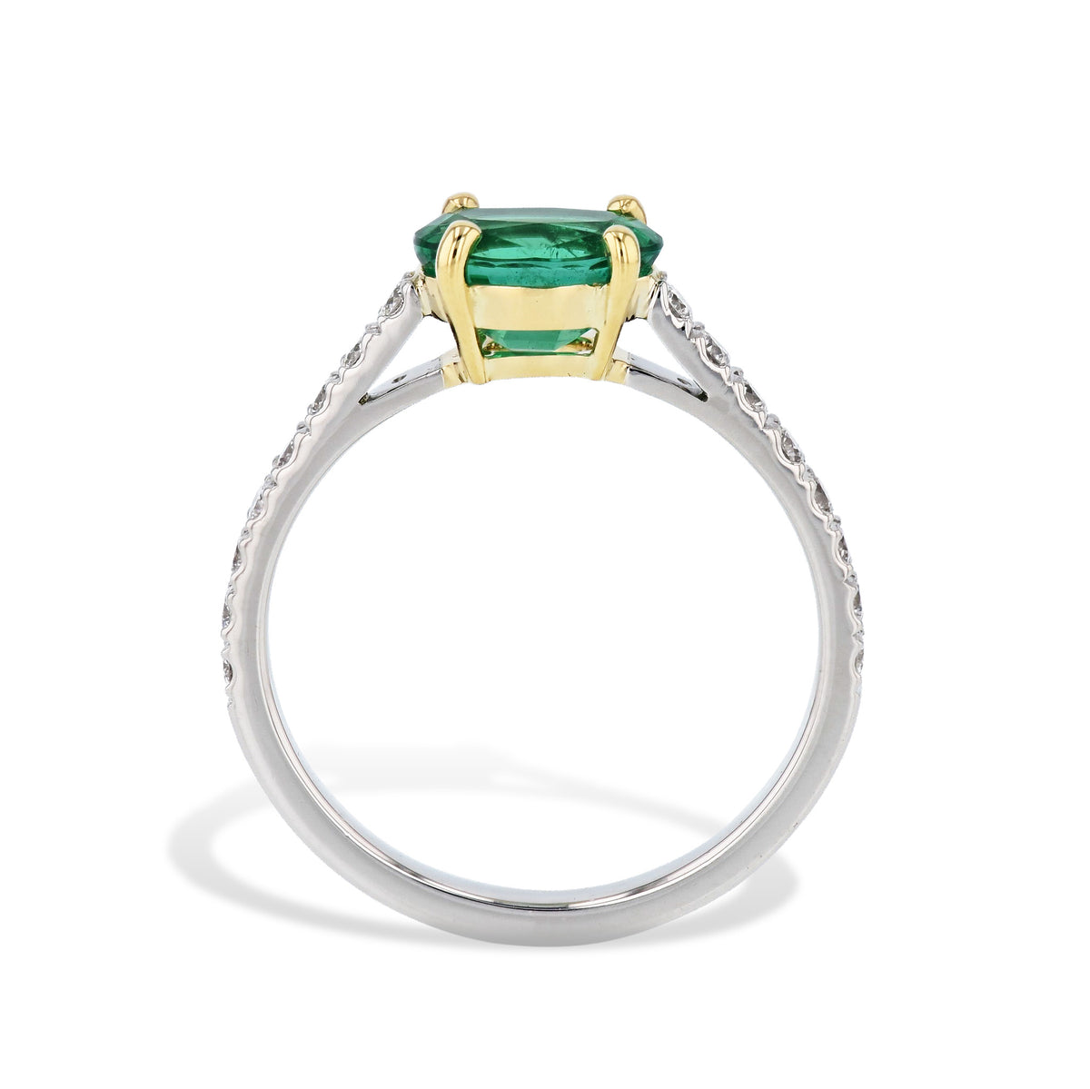 Oval Zambian Emerald Platinum Yellow Gold Ring - Alternate View 1
