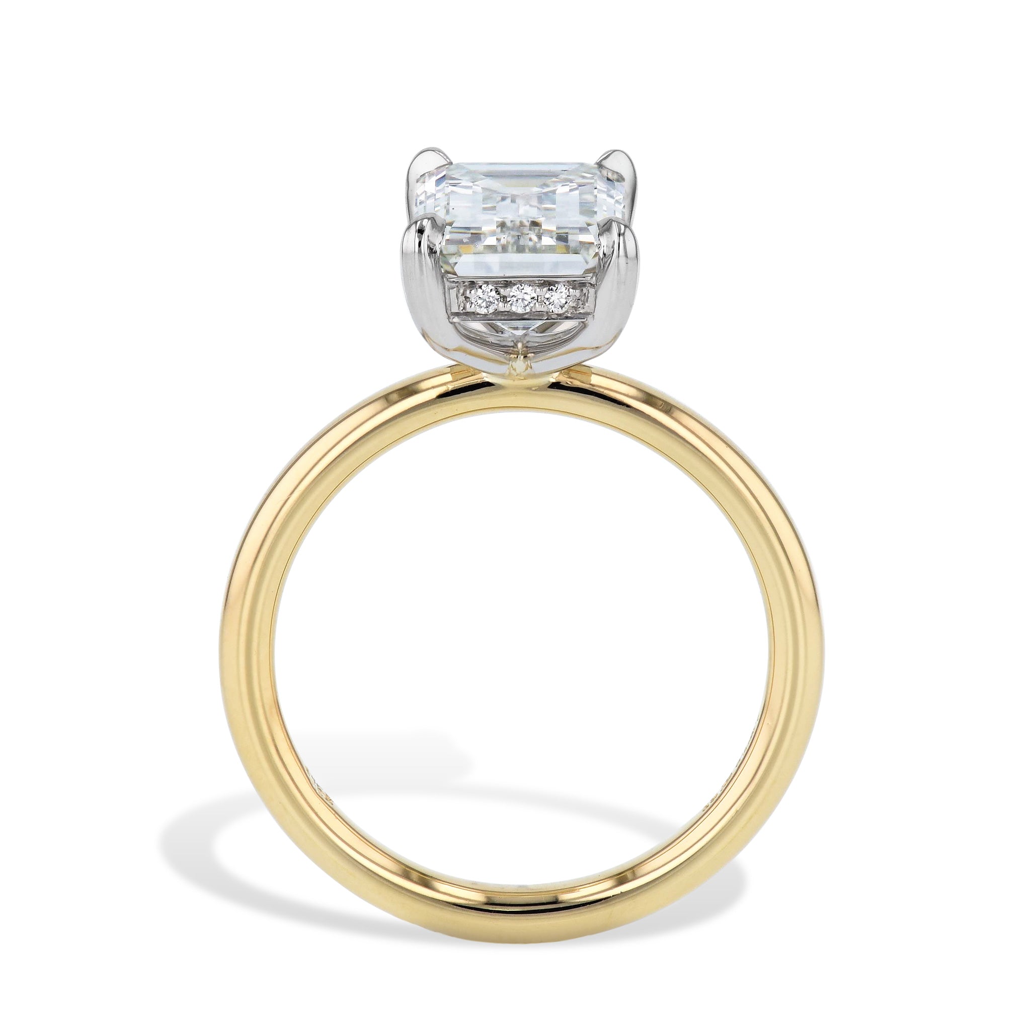 Emerald Cut Diamond Platinum Yellow Gold Engagement Ring Rings H&amp;H Jewels