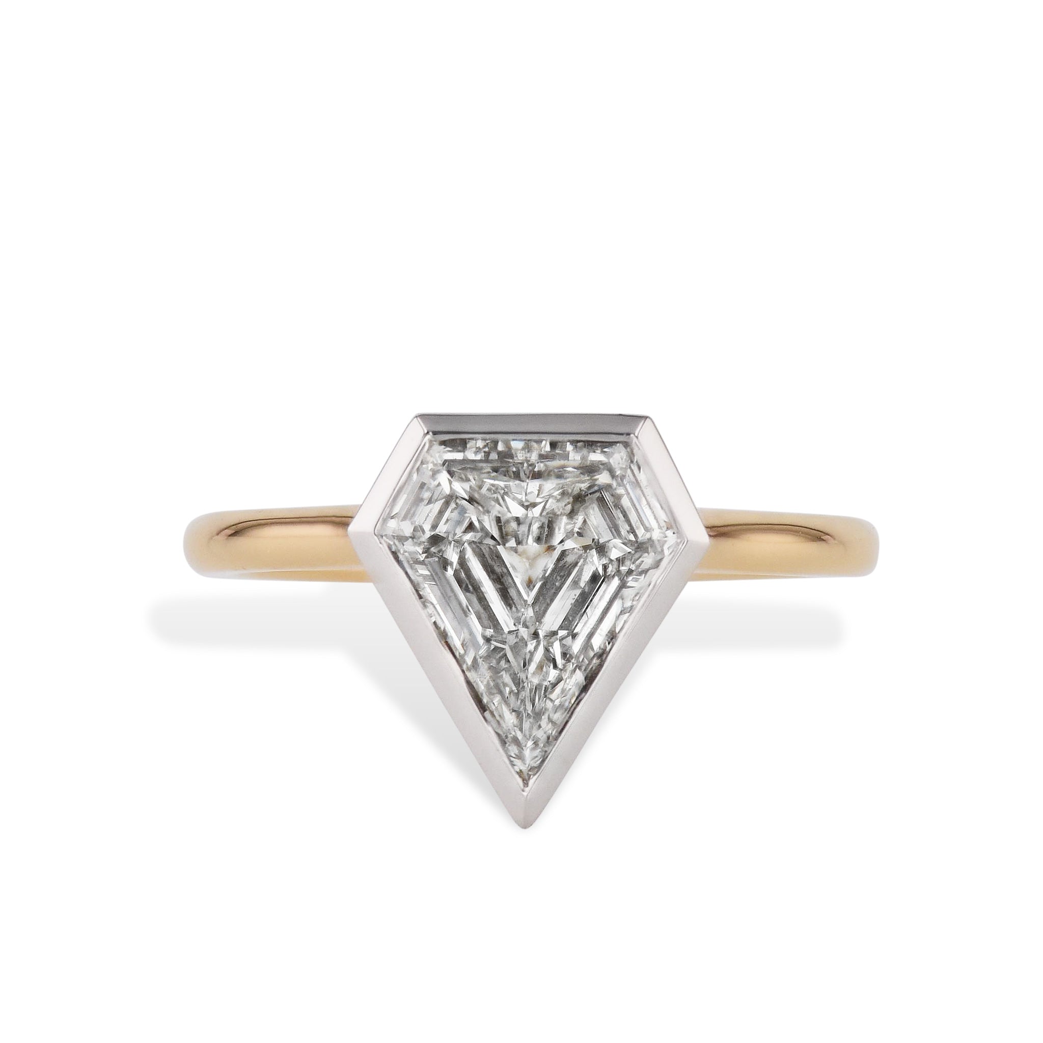 Shield Shaped Diamond Platinum Yellow Gold Engagement Ring Rings H&amp;H Jewels