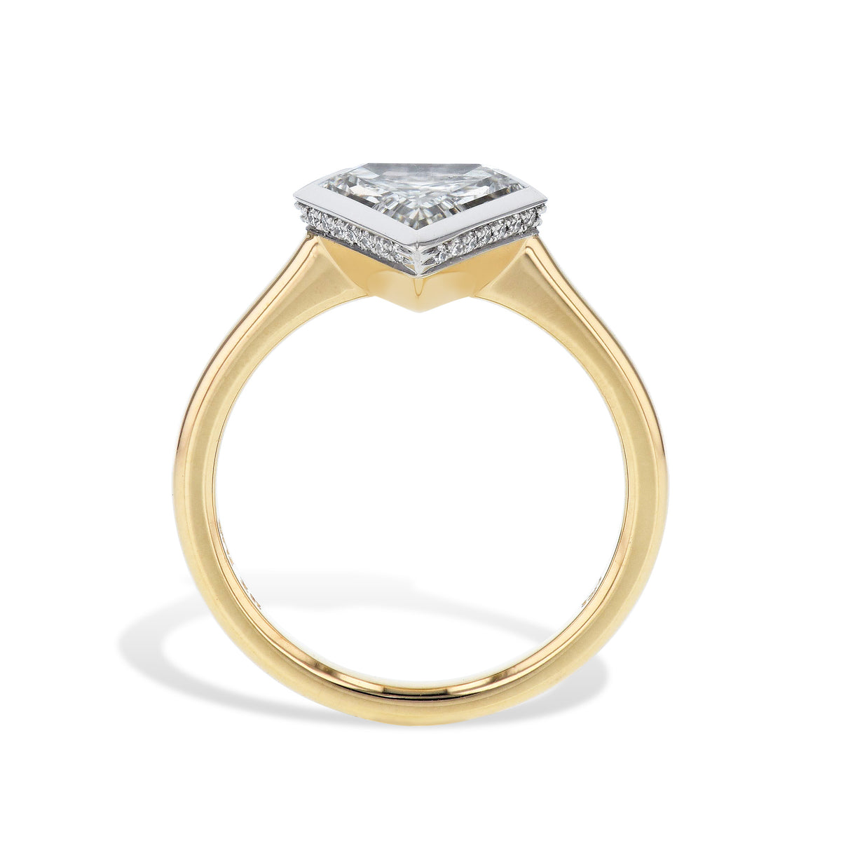 Shield Shaped Diamond Platinum Yellow Gold Engagement Ring - Alternate View 1