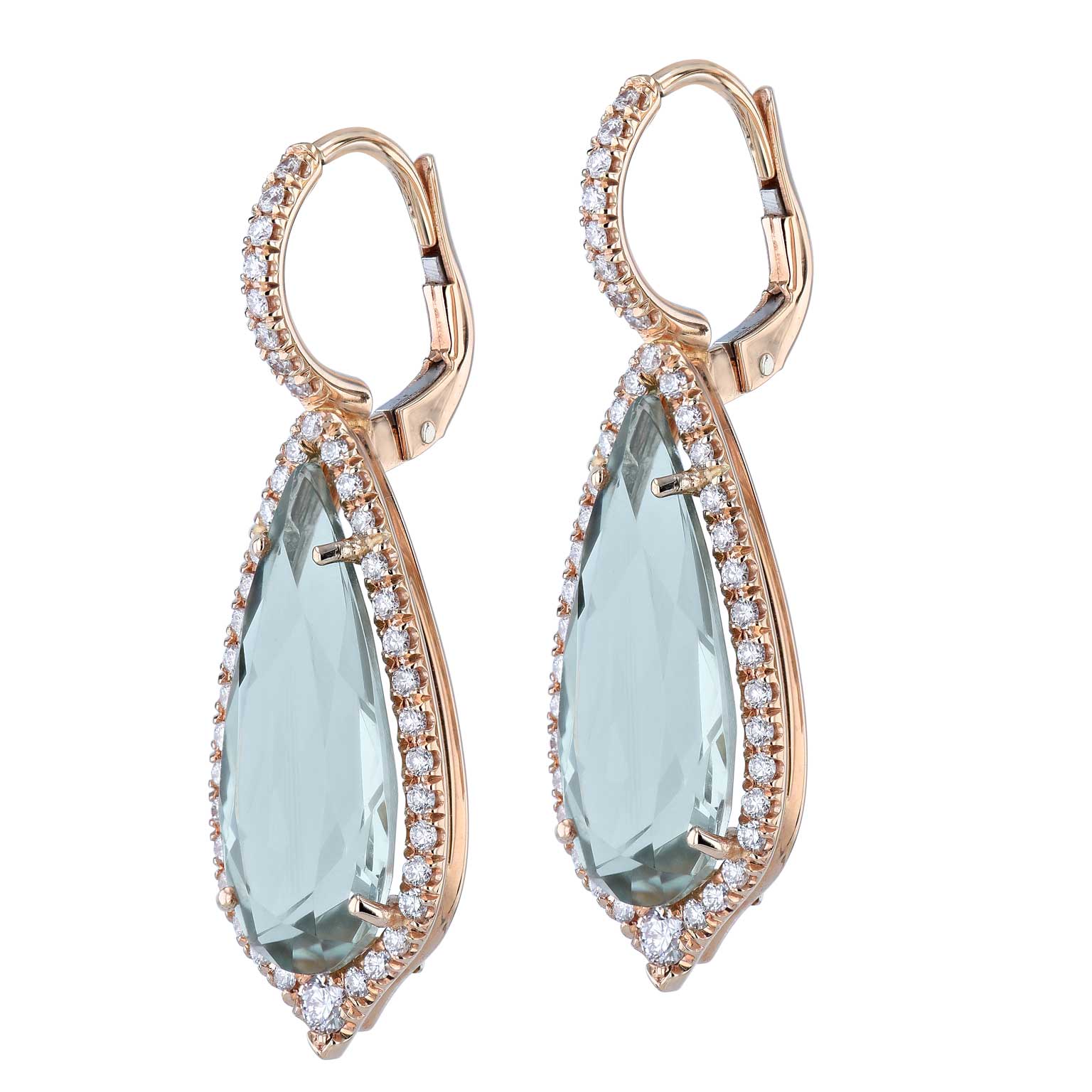 Prasolite Rose Gold Diamond Pave Drop Earrings Earrings H&amp;H Jewels