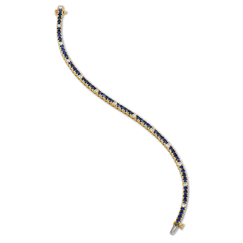 18K Yellow Gold Sapphire & Diamond Tennis Bracelet Bracelets H&H Jewels