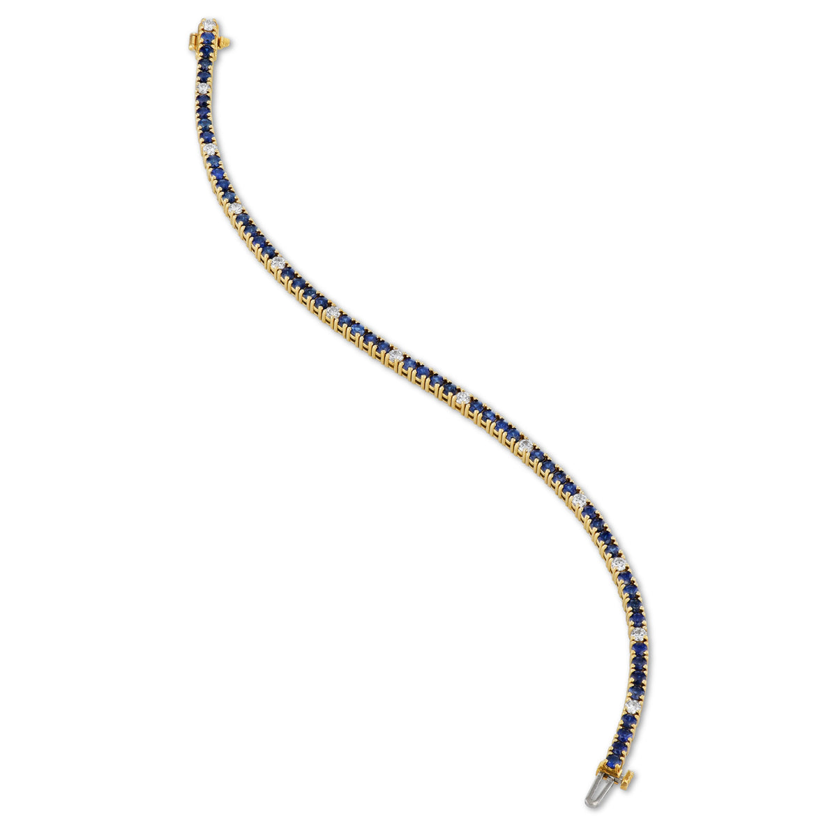 18K Yellow Gold Sapphire & Diamond Tennis Bracelet - Alternate View 1