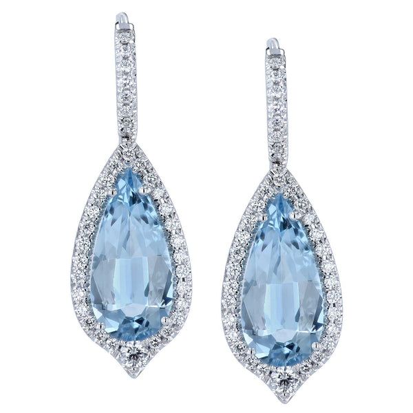 Aquamarine Elongated Pear cut White Gold Diamond Pave Drop Earrings Earrings H&H Jewels