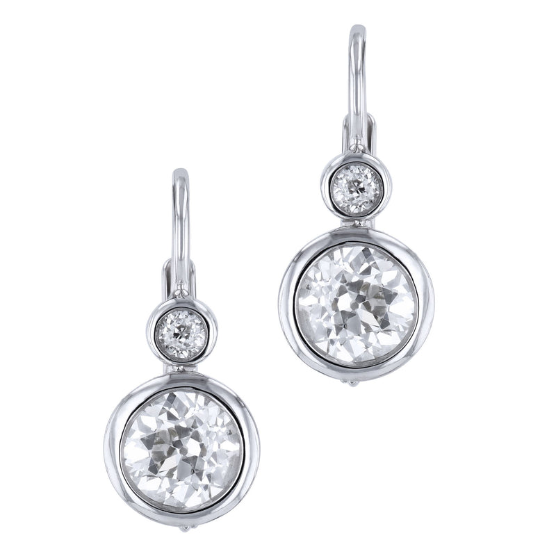 18kt. White Old European Cut Diamond Drop Earrings Earrings H&H Jewels