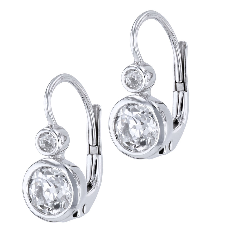 18kt. White Old European Cut Diamond Drop Earrings Earrings H&H Jewels