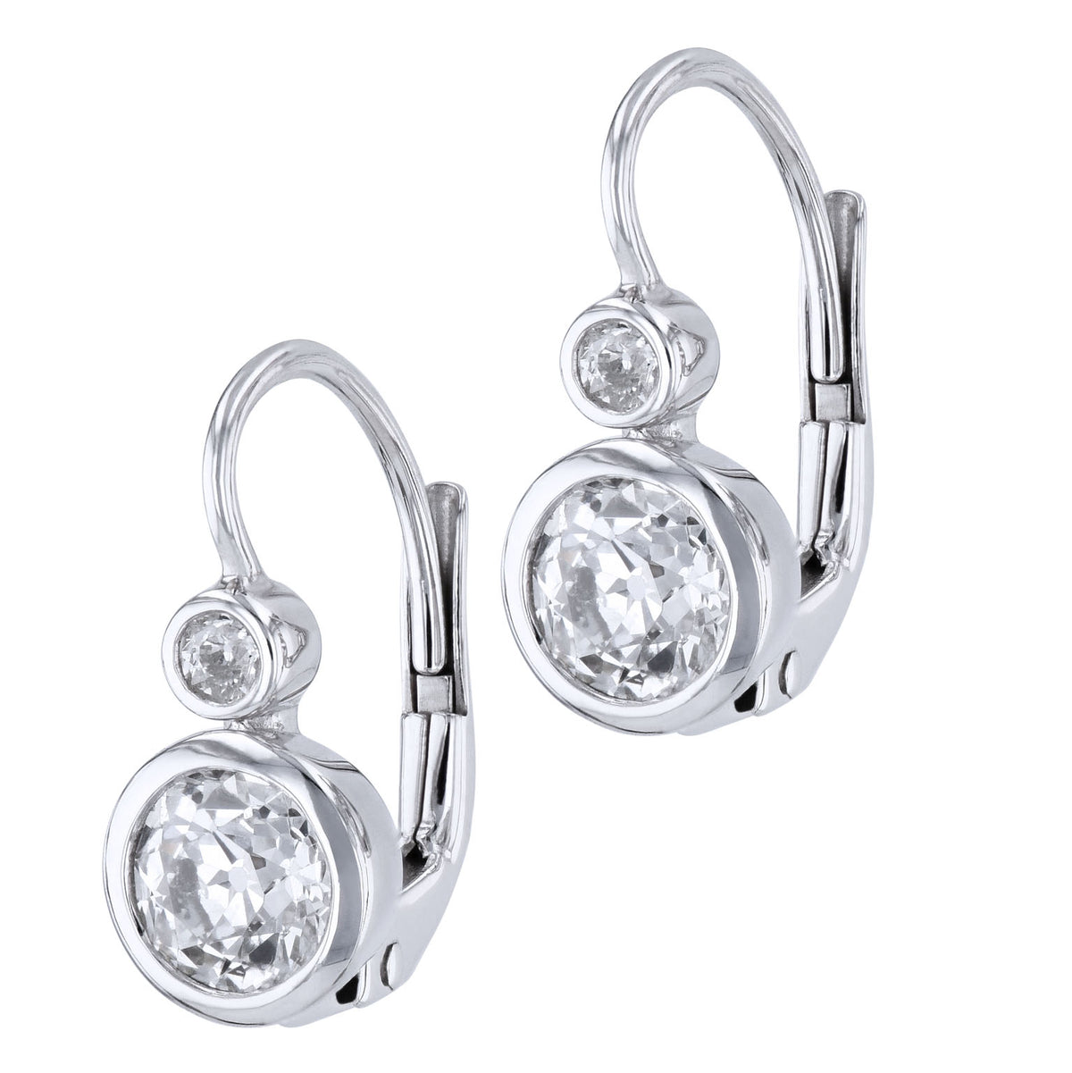 18kt. White Old European Cut Diamond Drop Earrings - Alternate View 1