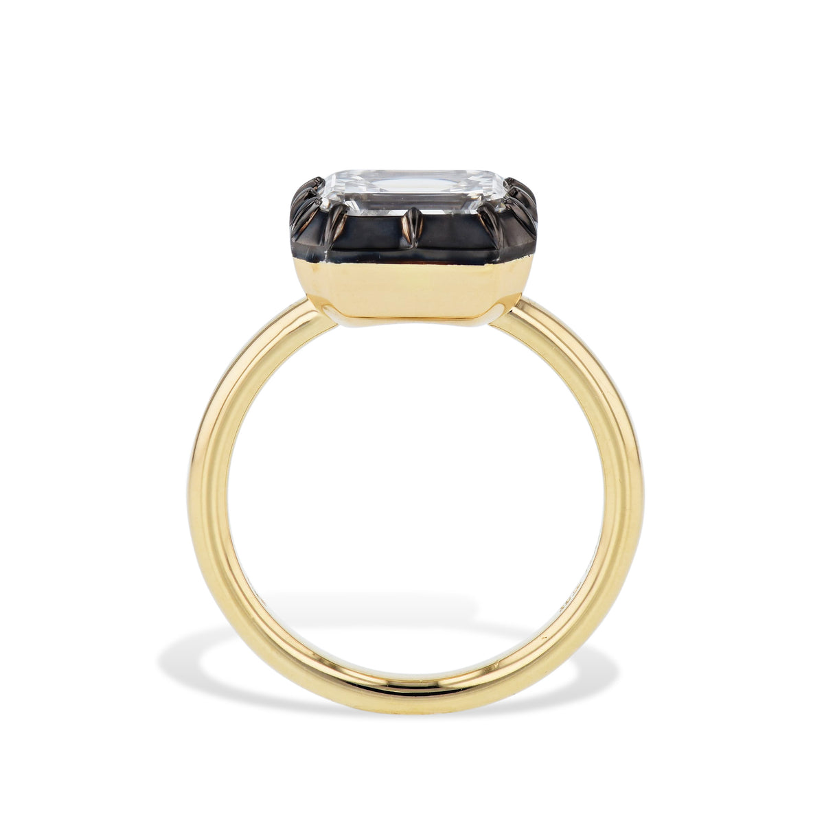 Emerald Cut Diamond Black Ruthenium Engagement Ring - Alternate View 1