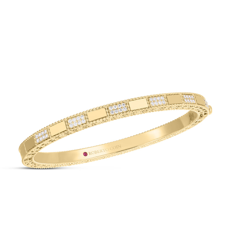 18kt Yellow Gold Mosaic Alternating Diamond Bangle Bracelets Roberto Coin