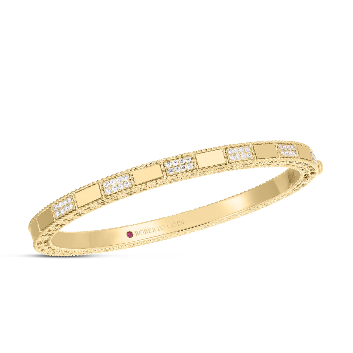 18kt Yellow Gold Mosaic Alternating Diamond Bangle Bracelets Roberto Coin