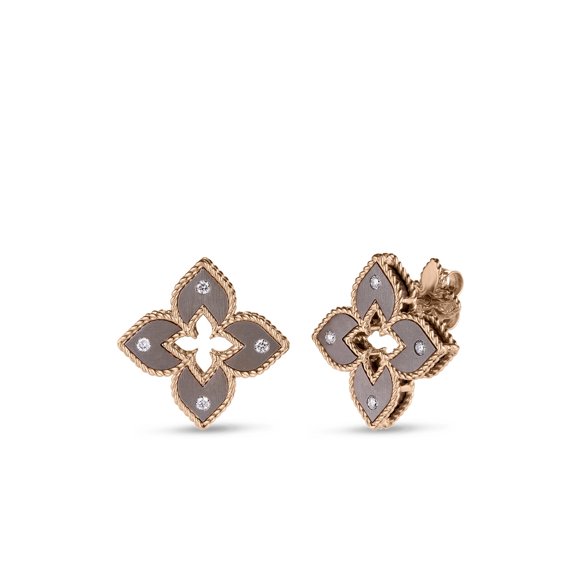 18kt Rose Gold Diamond Venetian Princess Mini Titanium Flower Stud Earrings Earrings Roberto Coin