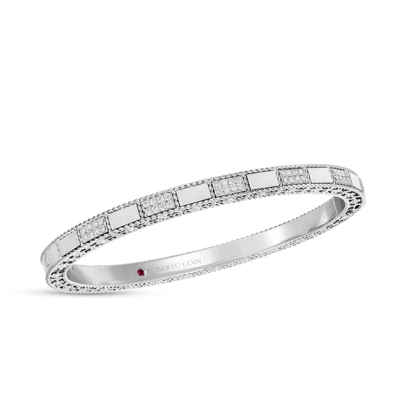 18kt White Gold Mosaic Alternating Diamond Bangle Bracelets Roberto Coin