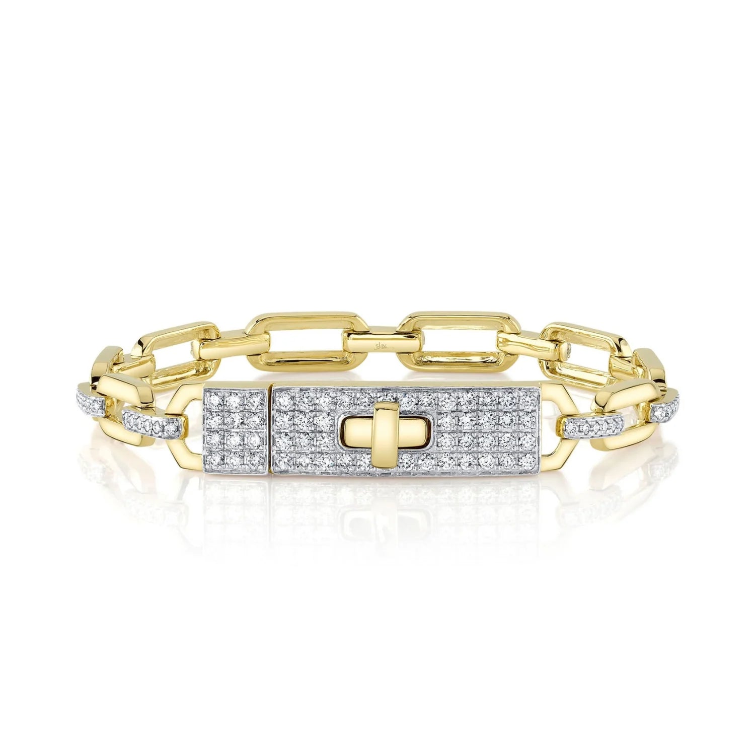 Yellow Gold Diamond Link Lock Bracelet Bracelets Shy Creation