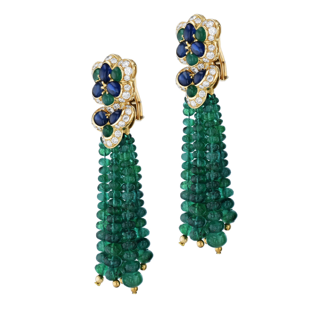 Vintage Chantecler Capri Italian Sapphire Diamond Emerald Yellow Gold Estate Earrings Earrings Estate & Vintage