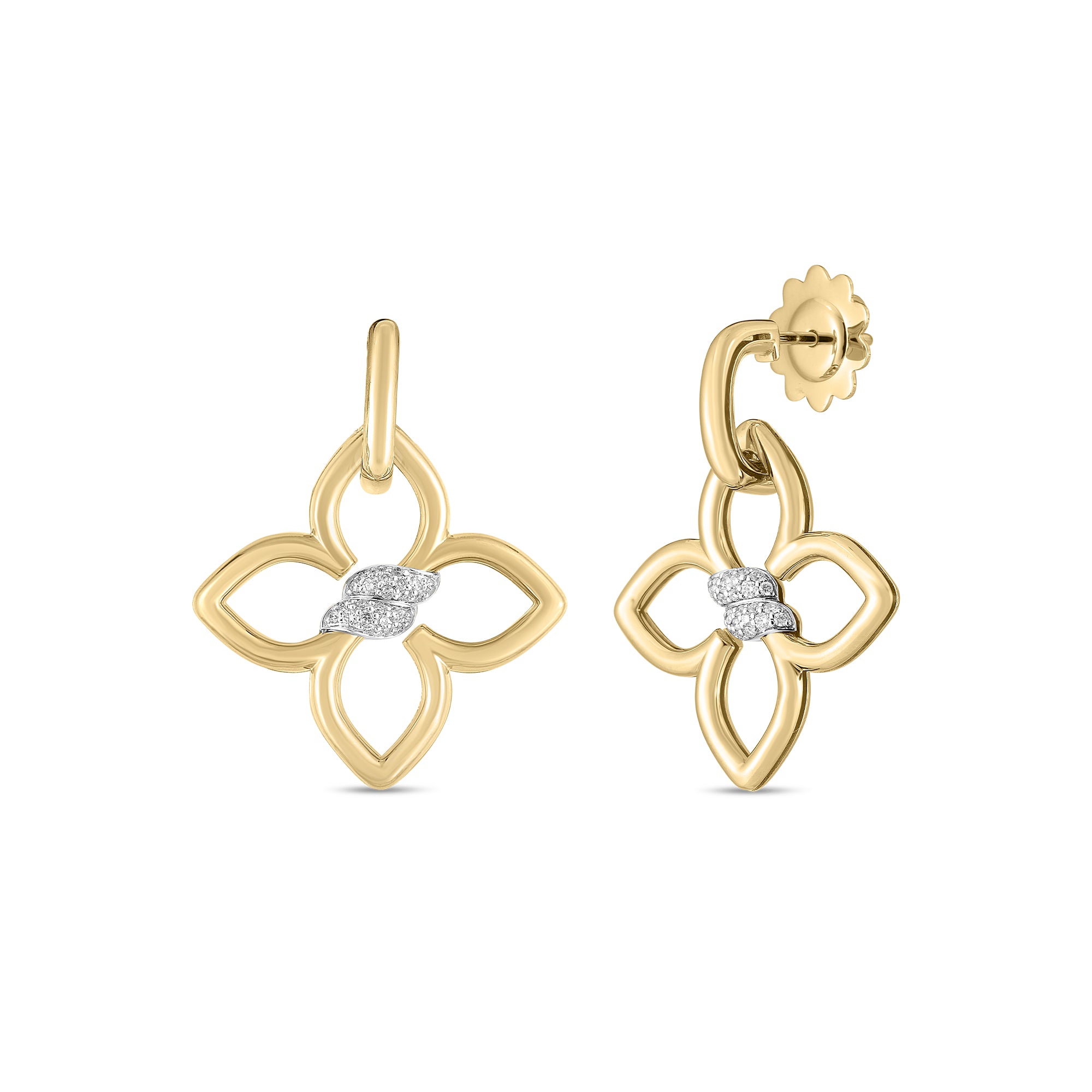 18kt Yellow/White Gold Cialoma Diamond Flower Drop Earrings Earrings Roberto Coin