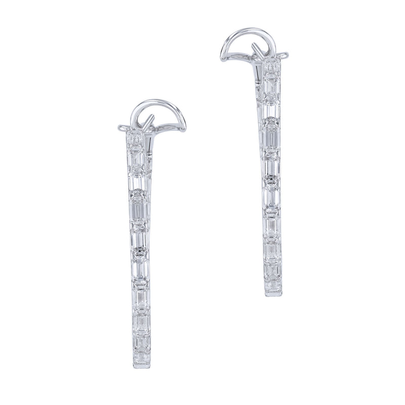 18K White Gold Baguette Diamond Hoop Earrings Earrings Curated by H