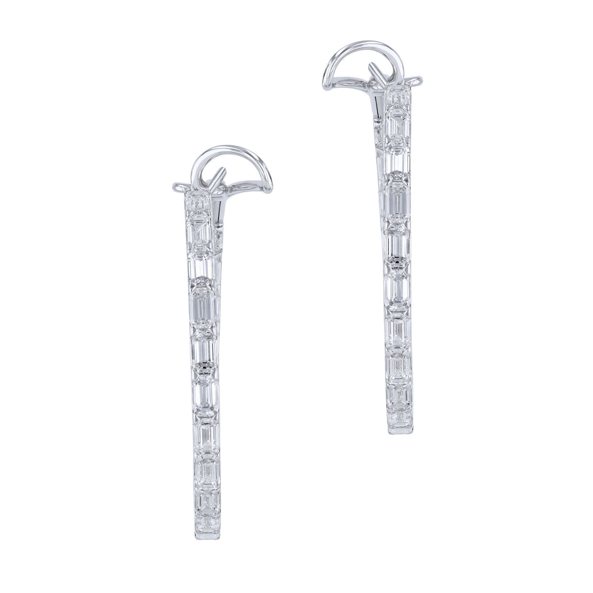 18K White Gold Baguette Diamond Hoop Earrings - Alternate View 1