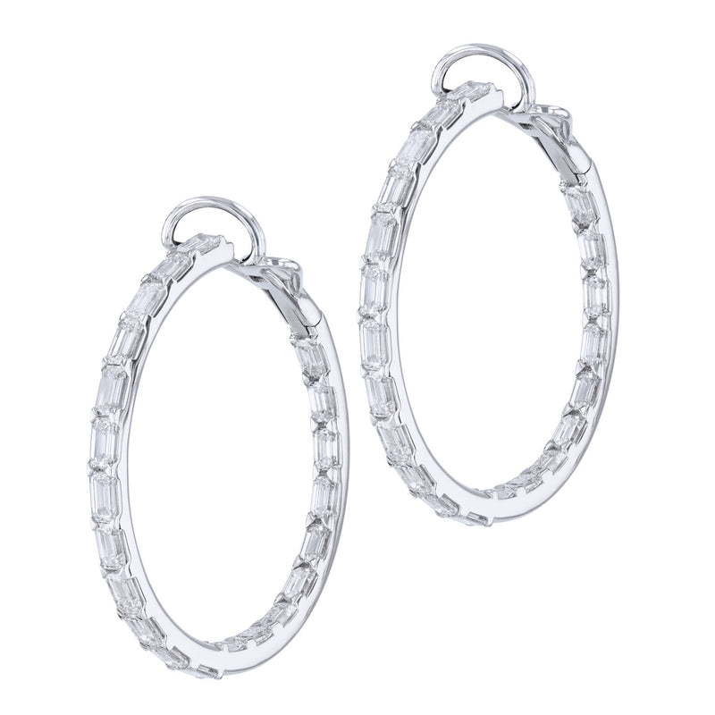 18K White Gold Baguette Diamond Hoop Earrings Earrings Curated by H