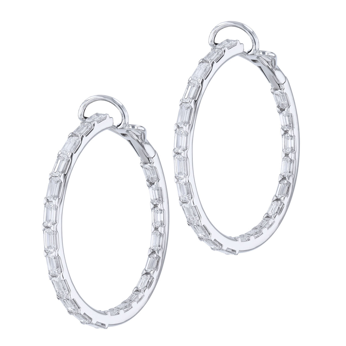 18K White Gold Baguette Diamond Hoop Earrings Earrings Curated by H