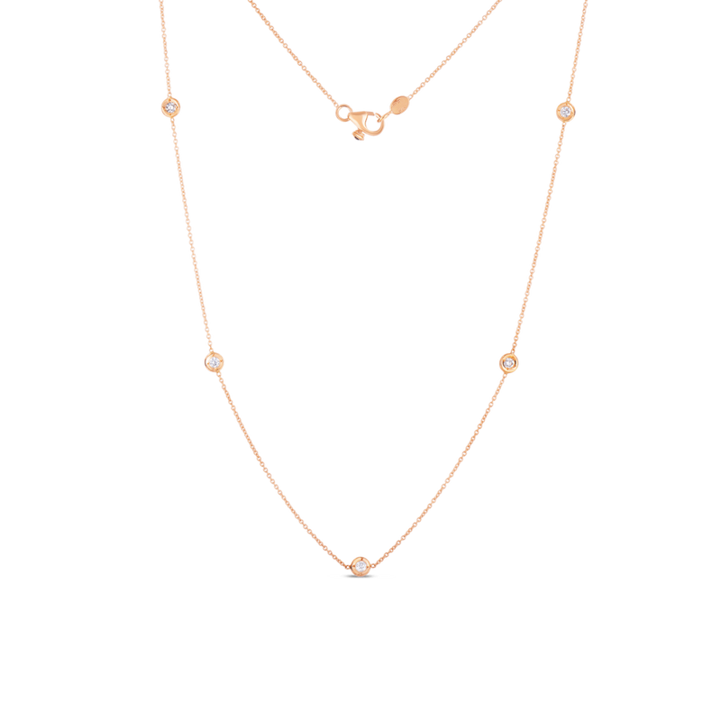 18K Rose Gold 5 Station Diamonds by the Inch Necklace Necklaces Roberto Coin