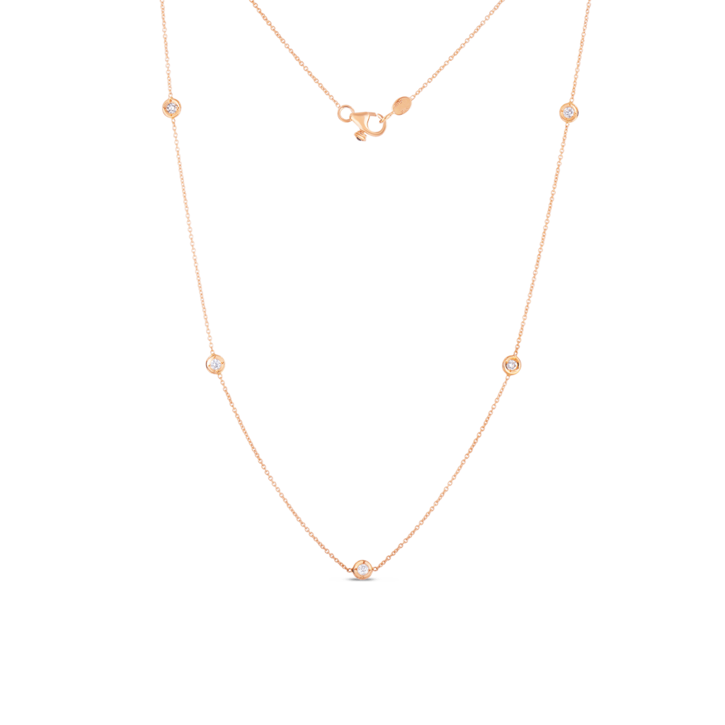 18K Rose Gold 5 Station Diamonds by the Inch Necklace Necklaces Roberto Coin