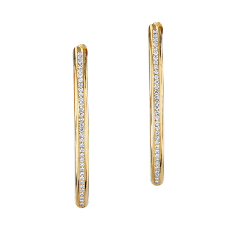 18K Yellow Gold Diamond Pavé Elongated Hoop Earrings Earrings Curated by H