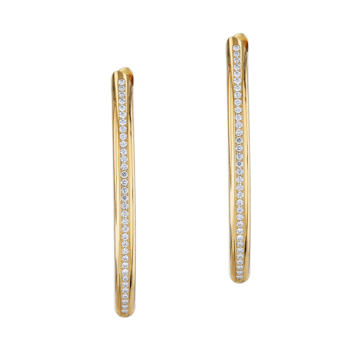 18K Yellow Gold Diamond Pavé Elongated Hoop Earrings Earrings Curated by H