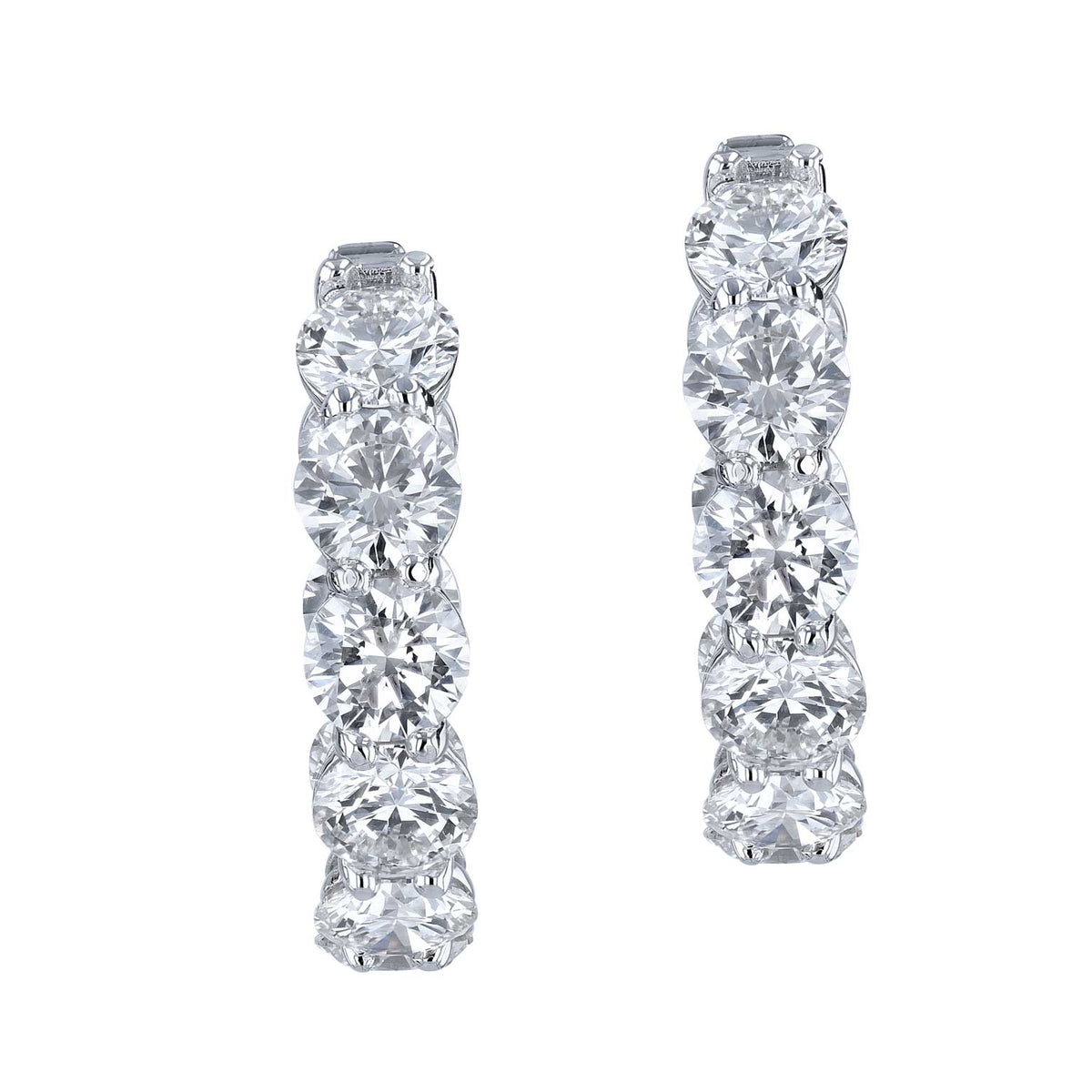 Round Brilliant Cut Diamond White Gold Hoops - Alternate View 1